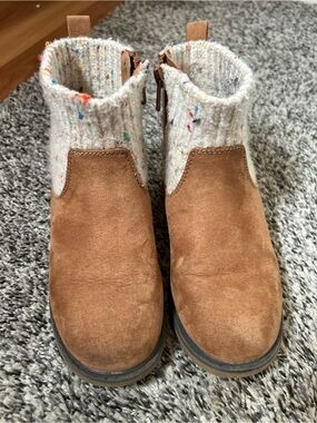 Cat & Jack Tan Suede Boots with Cream Speckled Knit Cuffs